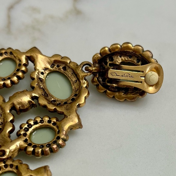 Oscar de la Renta Cabochon Chandelier Earrings - Seafoam and Gold - Picture 7 of 8
